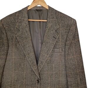 Bill Blass Blazer Men 44R Black Glen Plaid Camel Hair USA Made Sport Coat Jacket